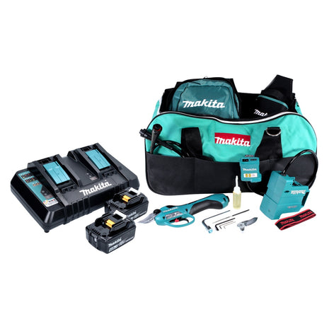 Makita DUP 361 2 x 18 V Li- Ion Sécateur sans fil + Accessories + 2 x Batteries 4,0 Ah - sans Chargeur