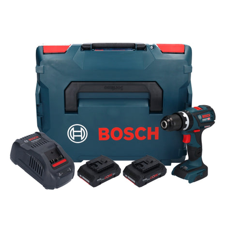 Bosch GSB 18V-60 C Professional Perceuse-visseuse à percussion sans fil 60 Nm 18V Brushless + 2x Batteries ProCORE 4,0 Ah + Chargeur + Coffret L-Boxx (06019G2107)