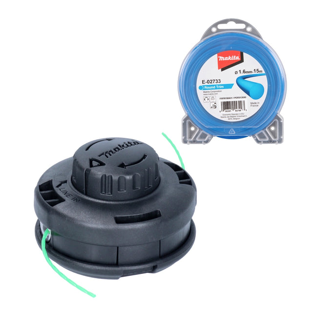 Cabezal de rosca Makita Tap&Go 2,0 mm ( 191D91-7 ) + hilo de corte redondo 1,6 mm 15 m ( E-02733 ) para cortacésped inalámbrico de 18 V DUR 187 y DUR 188