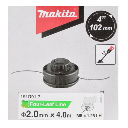 Makita 2-Trimmer Head Assembly Tap&Go 2.0 mm + Round Trim Nylon Cord 1.6 mm 15 m for 18V Cordless String Trimmer DUR187 and DUR188 (191D91-7) (E-02733)