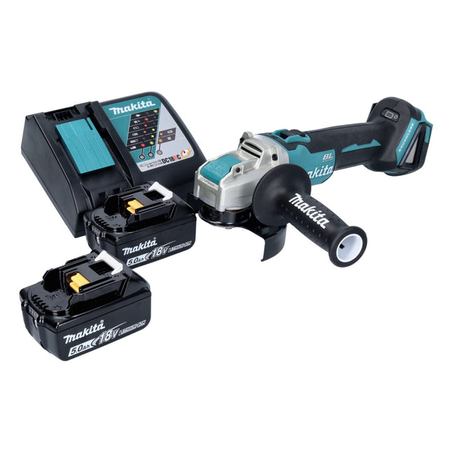 Amoladora angular sin cable Makita DGA 521 RTX1 18 V 125 mm X-LOCK Brushless + 2x batería recargable 5,0 Ah + cargador