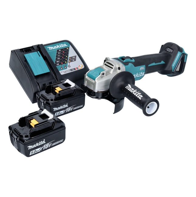 Makita DGA 521 RTX1 cordless angle grinder 18 V 125 mm X-LOCK Brushless + 2x battery 5,0 Ah + charger