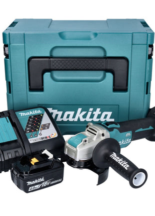 Makita DGA 521 RM1X1J Akumulatorowa szlifierka kątowa 18 V 125 mm X-LOCK Bezszczotkowa + 1x akumulator 4,0 Ah + ładowarka + Makpac