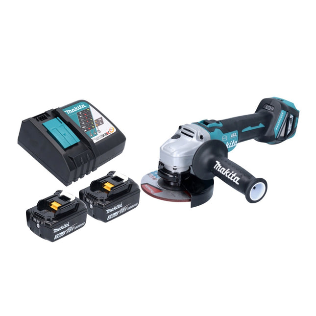Amoladora angular sin cable Makita DGA 513 RF 18 V 125 mm sin escobillas + 2x batería recargable 3,0 Ah + cargador
