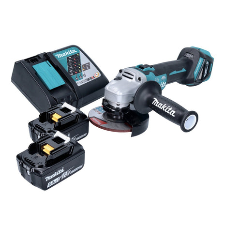 Makita DGA 513 RT akumulatorowa szlifierka kątowa 18 V 125 mm bezszczotkowa + 2x akumulator 5,0 Ah + ładowarka