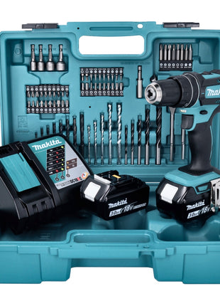 Makita DHP 482 RFX1 perceuse à percussion sans fil 18 V 62 Nm + 2 batteries 3,0 Ah + chargeur + jeu de 74 forets + mallette