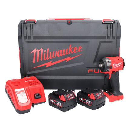 Milwaukee M18 FIW2F38-401X Cordless Compact Wrench 339 Nm 3/8 " 18V Brushless + 2x Batteries 4.0 Ah + Charger + HD Box Case