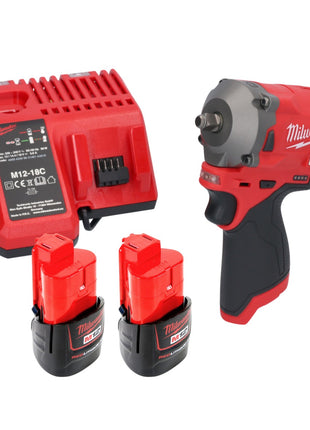 Llave de impacto inalámbrica Milwaukee M12 FIW38-202C 12 V 339 Nm 3/8" sin escobillas + 2x baterías 2,0 Ah + cargador