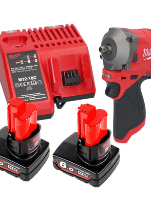 Milwaukee M12 FIW38-602C Clé à choc sans fil 12 V 339 Nm 3/8'' Brushless + 2x batterie 6,0 Ah + chargeur de batterie