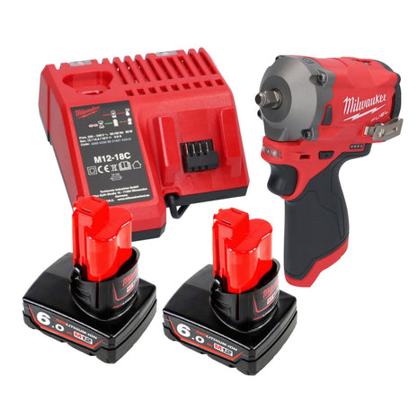 Milwaukee M12 FIW38-602C Clé à choc sans fil 12 V 339 Nm 3/8'' Brushless + 2x batterie 6,0 Ah + chargeur de batterie