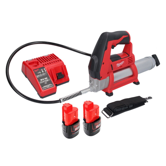 Smarownica akumulatorowa Milwaukee M12 GG-202C 12 V 562 bar + 2x akumulator 2,0 Ah + ładowarka