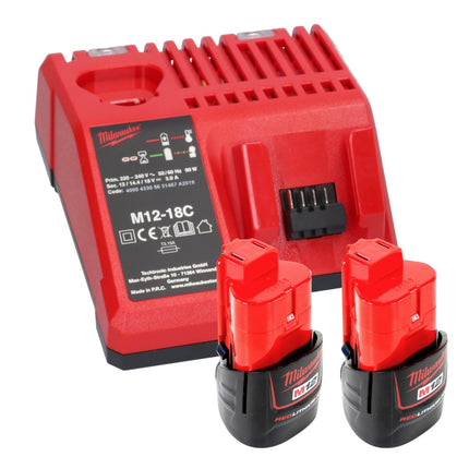 Milwaukee M12 GG-202C Pompe à graisse sans fil 12 V 562 bar + 2x batterie 2,0 Ah + chargeur