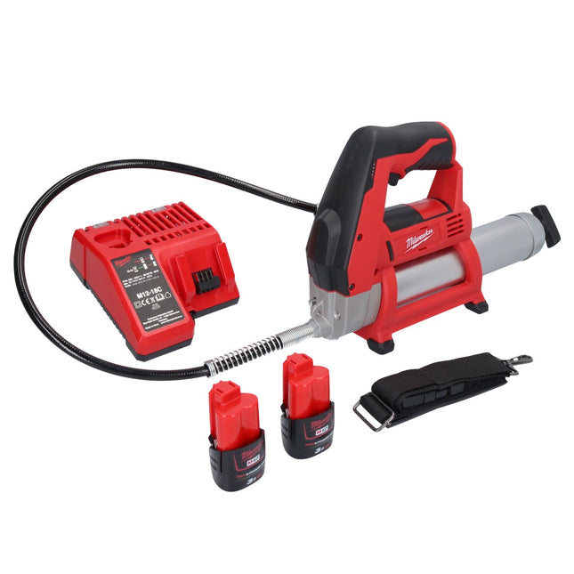 Pistola engrasadora a batería Milwaukee M12 GG-302C 12 V 562 bar + 2x baterías 3,0 Ah + cargador