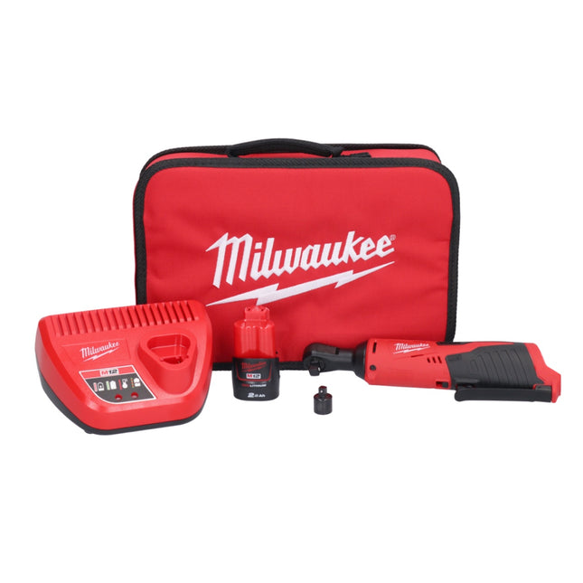 Milwaukee M12 IR-201B cricchetto a batteria 12 V 47 Nm 3/8" + 1x batteria ricaricabile 2.0 Ah + caricabatterie + borsa ( 4933448110 )