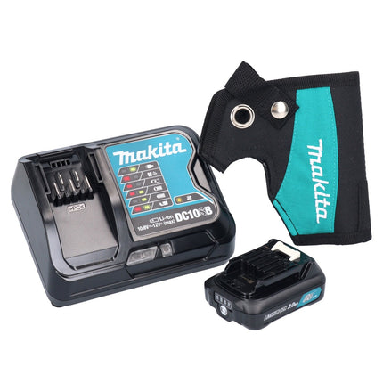 Taladro percutor a batería Makita HP 333 DSAW 12 V 30 Nm blanco + 1 batería 2,0 Ah + cargador + funda + maletín