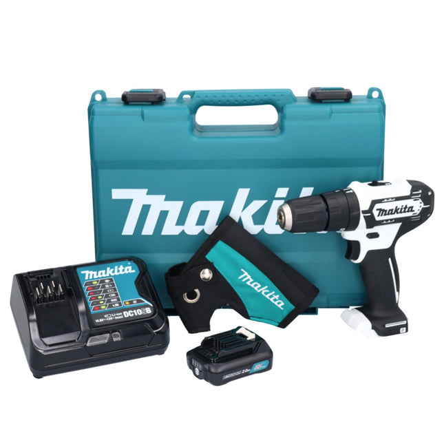 Makita HP 333 DSAW Avvitatore a percussione a batteria 12 V 30 Nm Bianco + 1x batteria 2,0 Ah + caricabatteria + fondina + valigetta