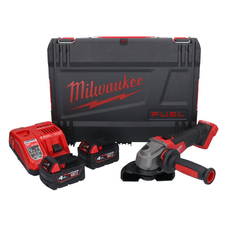 Amoladora angular a batería Milwaukee M18 FSAG125X-402X 18 V 125 mm sin escobillas + 2x baterías 4.0 Ah + cargador + caja HD