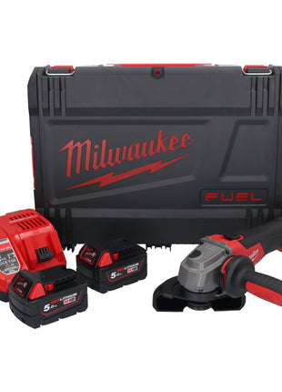 Amoladora angular a batería Milwaukee M18 FSAG125X-502X 18 V 125 mm sin escobillas + 2x baterías 5.0 Ah + cargador + caja HD