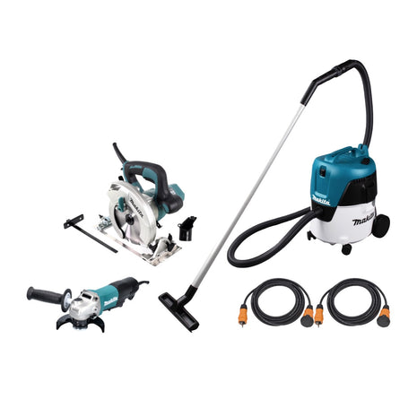 Amoladora angular Makita GA 5050 R + sierra circular eléctrica HS 6601 + aspirador en seco y húmedo VC 2000 L + 2x cables de extensión