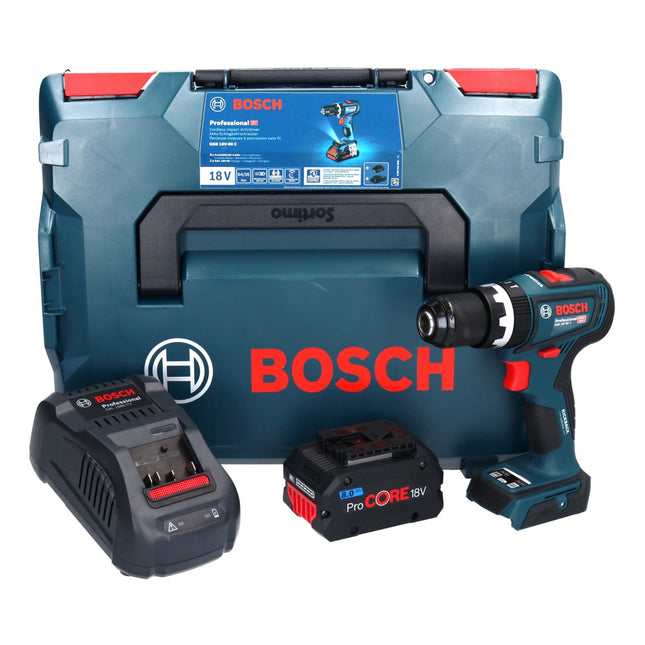 Bosch GSB 18V-90 C Trapano a percussione professionale a batteria 18 V 64 Nm senza spazzole + 1x batteria ricaricabile ProCORE 8,0 Ah + caricabatterie + L-Boxx