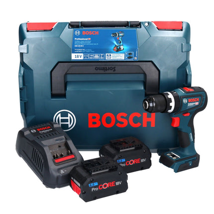 Bosch GSB 18V-90 C Trapano a percussione professionale a batteria 18 V 64 Nm senza spazzole + 2x batteria ricaricabile ProCORE 8,0 Ah + caricabatterie + L-Boxx