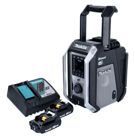 Makita DMR 115 RAB Radio de chantier à batterie 12 V - 18 V Bluetooth DAB+ IP65 noir + 2x batteries 2,0 Ah + chargeur