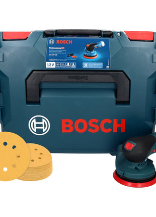 Bosch GEX 12V-125 Professional Akku Exzenterschleifer 12 V 125 mm Brushless + 50x EXPERT C470 Schleifpapier K 120 + L-Boxx - ohne Akku, ohne Ladegerät