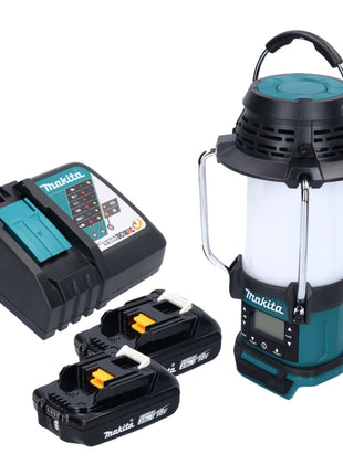 Makita DMR 055 RA radio de batería 18 V FM con linterna linterna 360° + 2x baterías 2,0 Ah + cargador