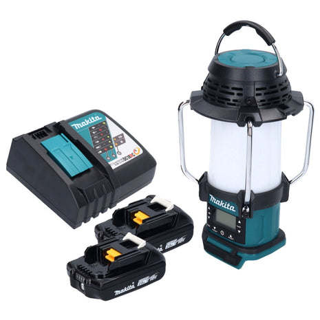 Makita DMR 055 RA radio de batería 18 V FM con linterna linterna 360° + 2x baterías 2,0 Ah + cargador