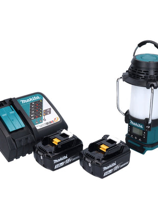 Makita DMR 055 RF batería radio 18 V FM con linterna linterna 360° + 2x baterías 3.0 Ah + cargador