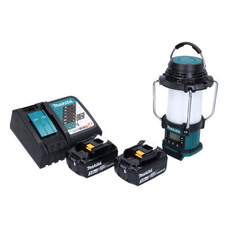 Makita DMR 055 RF batería radio 18 V FM con linterna linterna 360° + 2x baterías 3.0 Ah + cargador