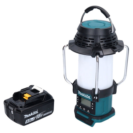 Makita DMR 055 T1 radio a batería 18 V FM con linterna Linterna 360° + 1x batería 5,0 Ah - sin cargador