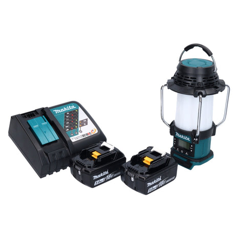 Makita DMR 055 RT radio de batería 18 V FM con linterna linterna 360° + 2x baterías 5,0 Ah + cargador