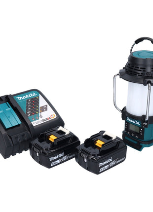 Makita DMR 055 RG radio de batería 18 V FM con linterna linterna 360° + 2x baterías 6,0 Ah + cargador