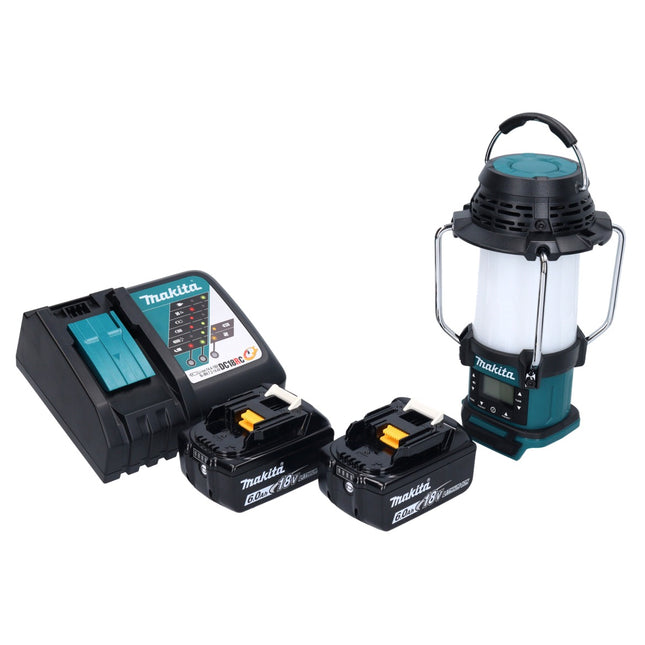Makita DMR 055 RG radio inalámbrica 18 V FM con linterna 360° + 2x batería recargable 6,0 Ah + cargador
