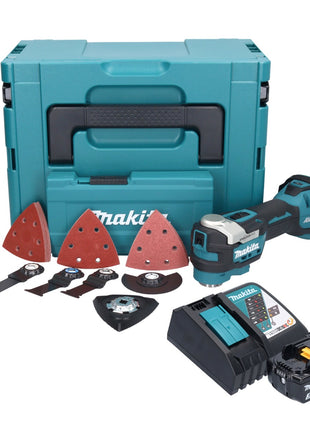 Herramienta multifuncional a batería Makita DTM 52 RF1JX4 18 V Starlock Max Brushless + 1x batería 3.0 Ah + cargador + set de accesorios + Makpac