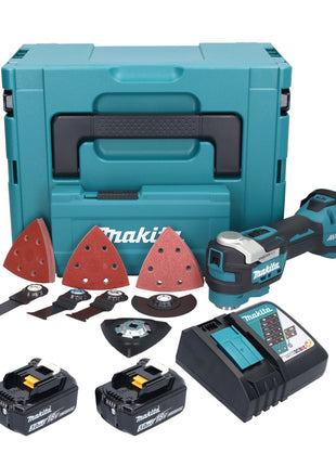 Makita DTM 52 RFJX4 Akku Multifunktionswerkzeug 18 V Starlock Max Brushless + 2x Akku 3,0 Ah + Ladegerät + Zubehör Set + Makpac