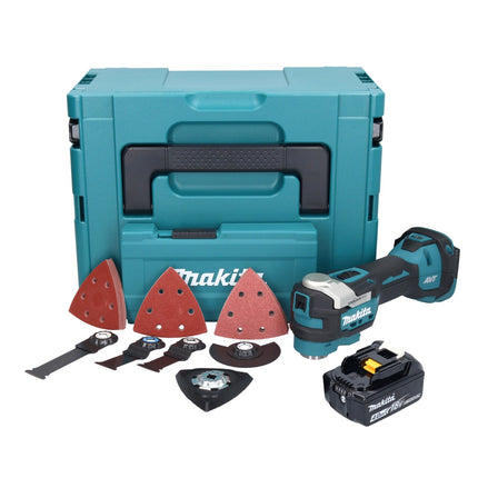 Herramienta multifunción a batería Makita DTM 52 M1JX4 18 V Starlock Max Brushless + 1x batería 4,0 Ah + juego de accesorios + Makpac - sin cargador