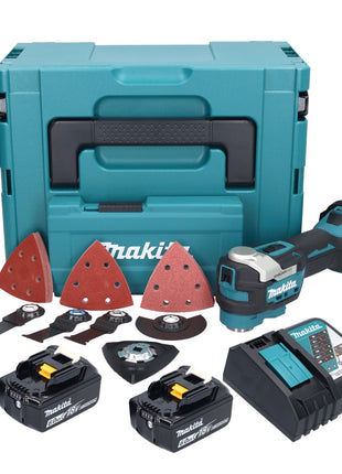 Herramienta multifuncional a batería Makita DTM 52 RGJX4 18 V Starlock Max Brushless + 2x baterías 6.0 Ah + cargador + set de accesorios + Makpac