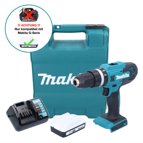 Taladro percutor inalámbrico Makita HP 488 DWY1K 18 V 42 Nm Serie G + 1x batería 1,5 Ah + cargador + maletín