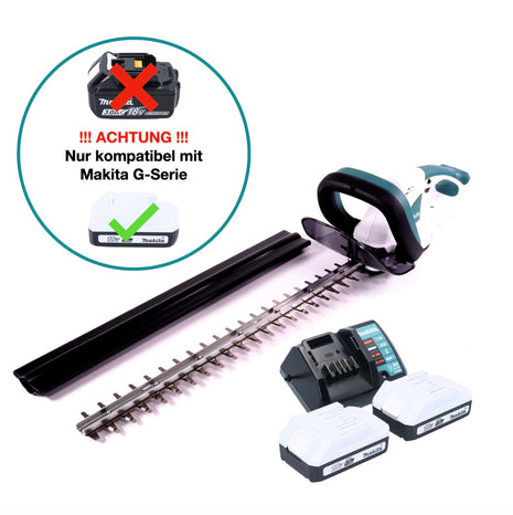 Cortasetos a batería Makita UH 522 DWY 18 V 52 cm serie G + 2x baterías 1,5 Ah + cargador