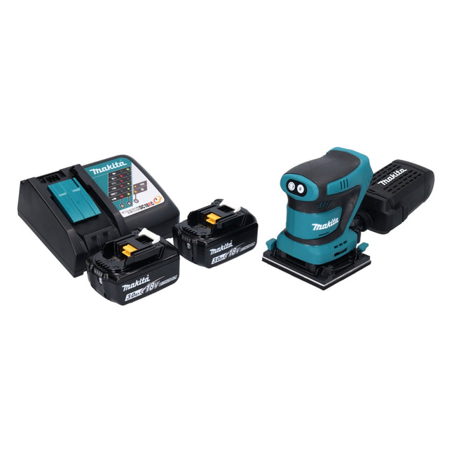 Levigatrice orbitale a batteria Makita DBO 480 RF 18 V 112 x 102 mm + 2x batteria ricaricabile 3,0 Ah + caricabatterie