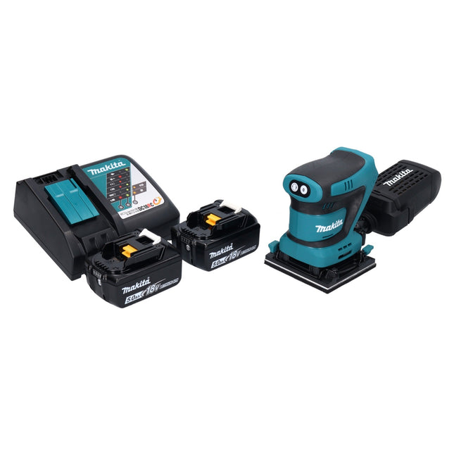 Levigatrice orbitale a batteria Makita DBO 480 RT 18 V 112 x 102 mm + 2x batteria ricaricabile 5,0 Ah + caricabatterie