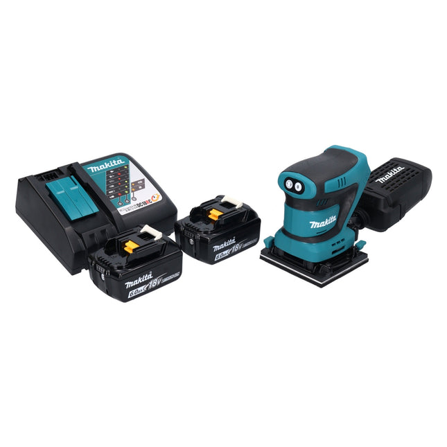 Levigatrice orbitale a batteria Makita DBO 480 RG 18 V 112 x 102 mm + 2x batteria ricaricabile 6,0 Ah + caricabatterie