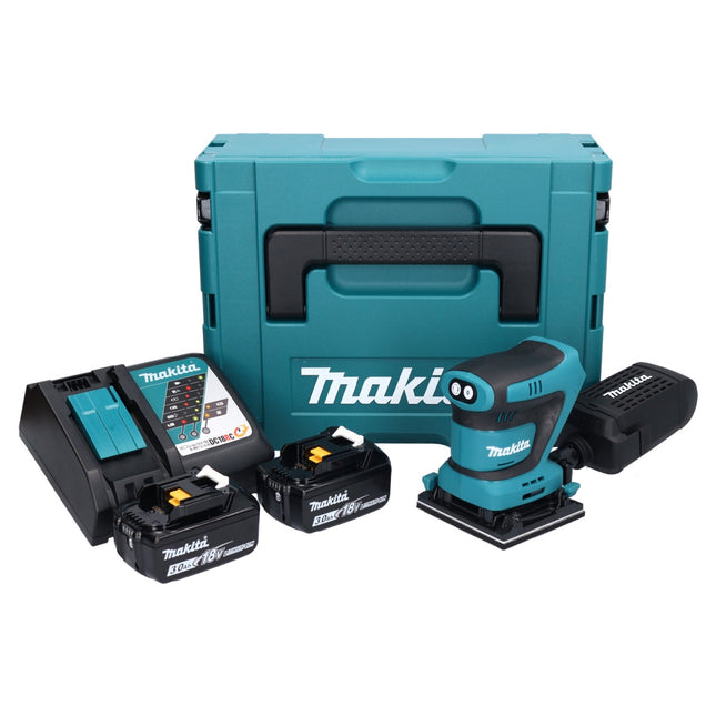Levigatrice orbitale a batteria Makita DBO 480 RFJ 18 V 112 x 102 mm + 2x batteria ricaricabile 3,0 Ah + caricabatterie + Makpac