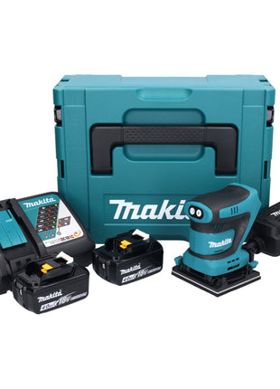 Makita DBO 480 RMJ Akku Schwingschleifer 18 V 112 x 102 mm + 2x Akku 4,0 Ah + Ladegerät + Makpac