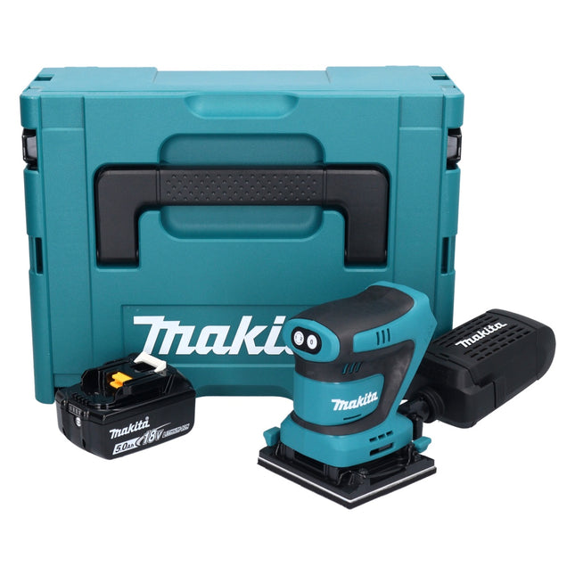 Makita DBO 480 T1J cordless orbital sander 18 V 112 x 102 mm + 1x rechargeable battery 5.0 Ah + Makpac - without charger
