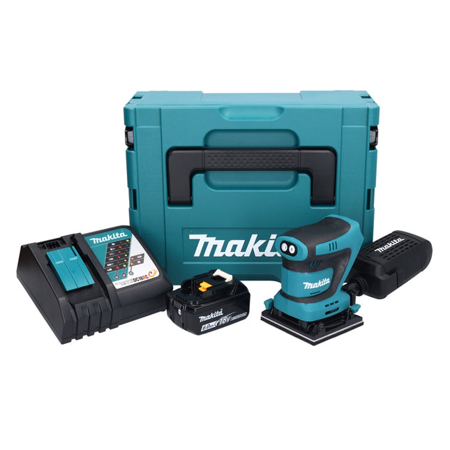 Makita DBO 480 RG1J Levigatrice orbitale a batteria 18 V 112 x 102 mm + 1x batteria ricaricabile 6.0 Ah + caricabatterie + Makpac