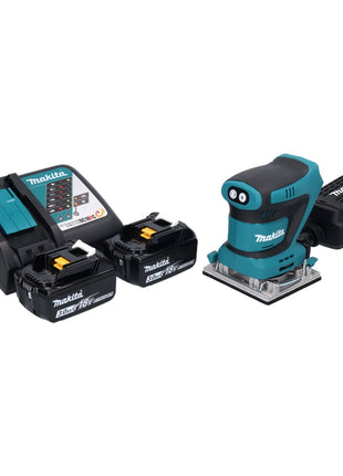 Makita DBO 482 RF Akku Schwingschleifer 18 V 112 x 102 mm + 2x Akku 3,0 Ah + Ladegerät