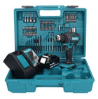 Taladro percutor inalámbrico Makita DHP 482 RT1X1 18 V + 1x batería 5,0 Ah + cargador + set de accesorios 74 piezas + estuche